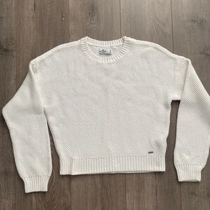 Hollister White Crew Neck Sweater Chunky Knit